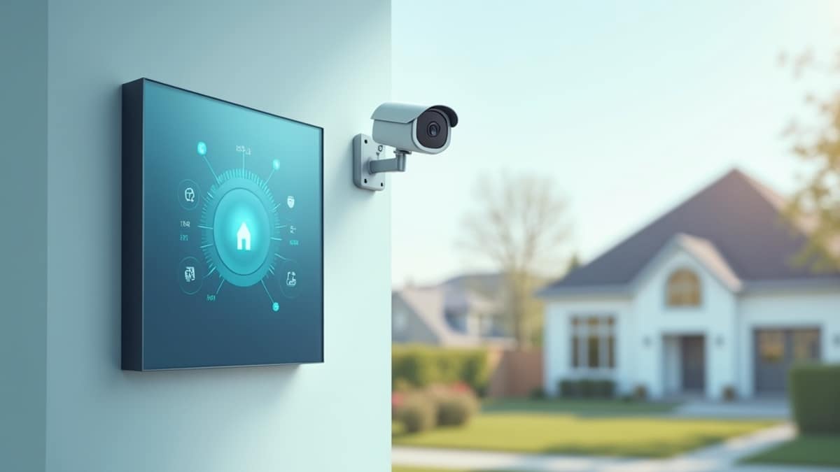Split-screen comparison of a Vivint smart home touchscreen panel and a security camera representing Vivint vs ADT in 2026