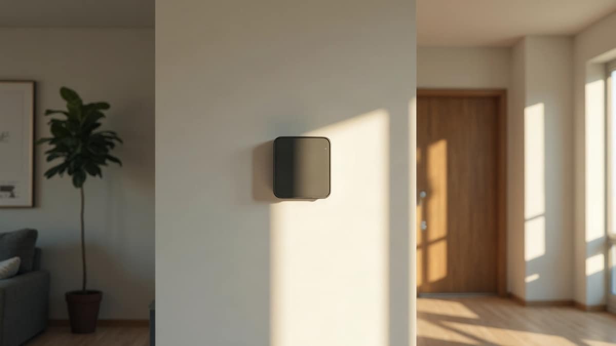 Split image comparing a bundled cable box security panel with a dedicated Vivint smart home security panel on a wall